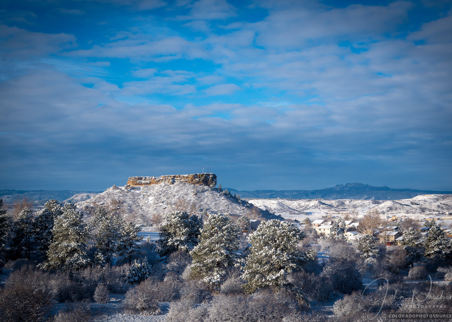 Sunrise Photograph of Castle Rock Colorado After Late Winter Snow