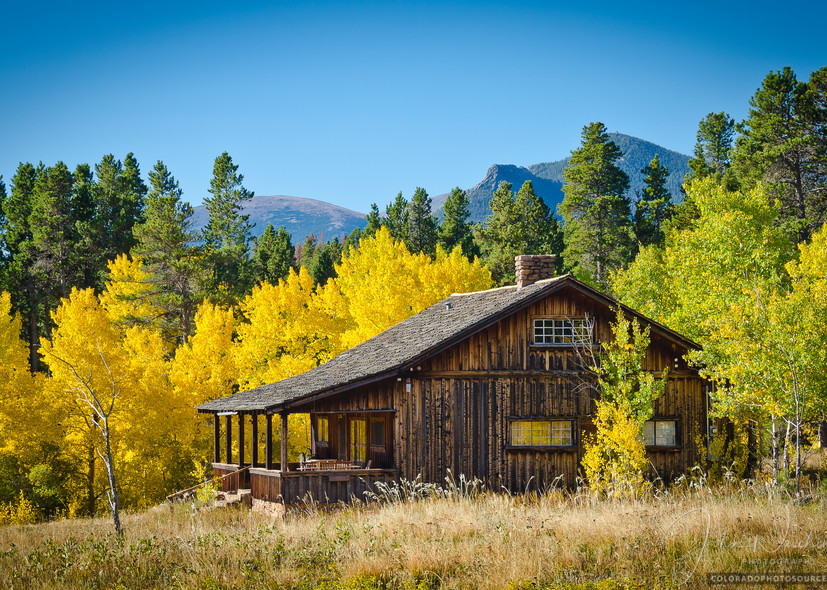 Fall Landscape Picture Weathered Ranch Home in Colorado