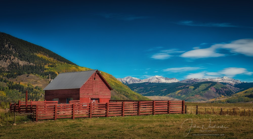 Photograph of Colorado Ranch, Red Barn & Fence Crested Butte