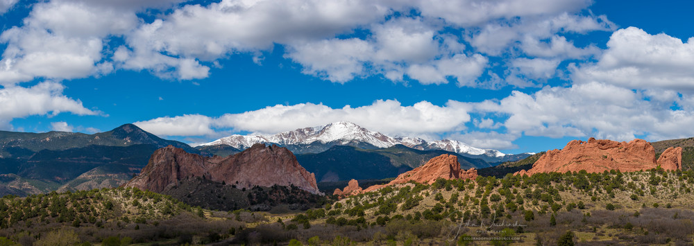 Panoramic Photograph Garden of the Gods Snow Covered Pikes Peak