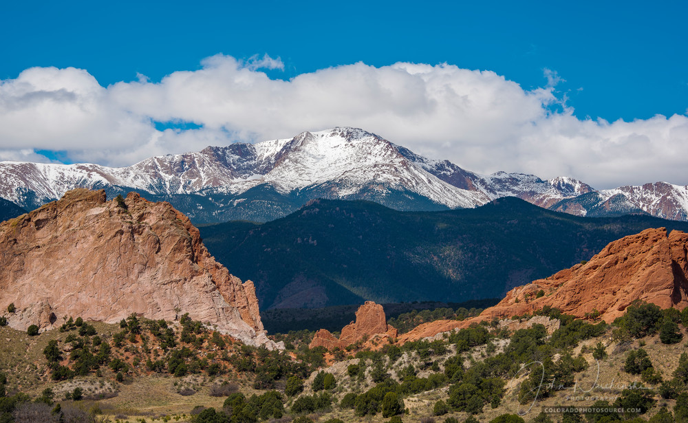Garden Of The Gods In Spring Photographed With Blue Skies White
