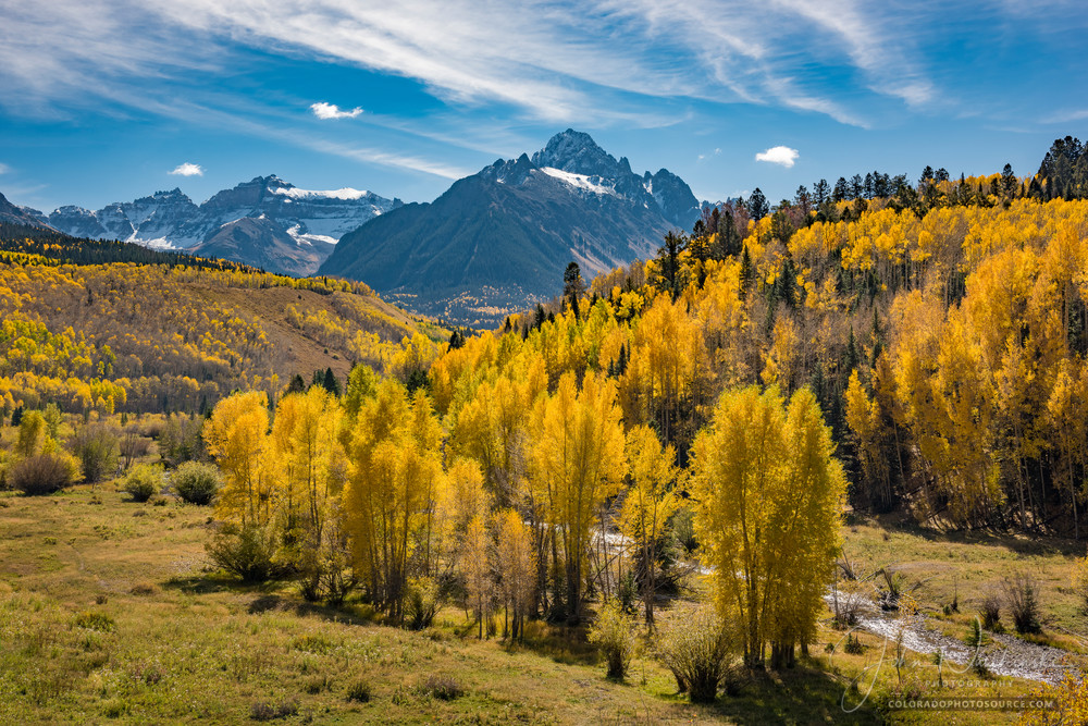 Photograph of Majestic Mt Sneffels - Valley of Golden Aspens & Cottonwoods Photograph of Majestic Mt Sneffels - Valley of Golden Aspens & Cottonwoods