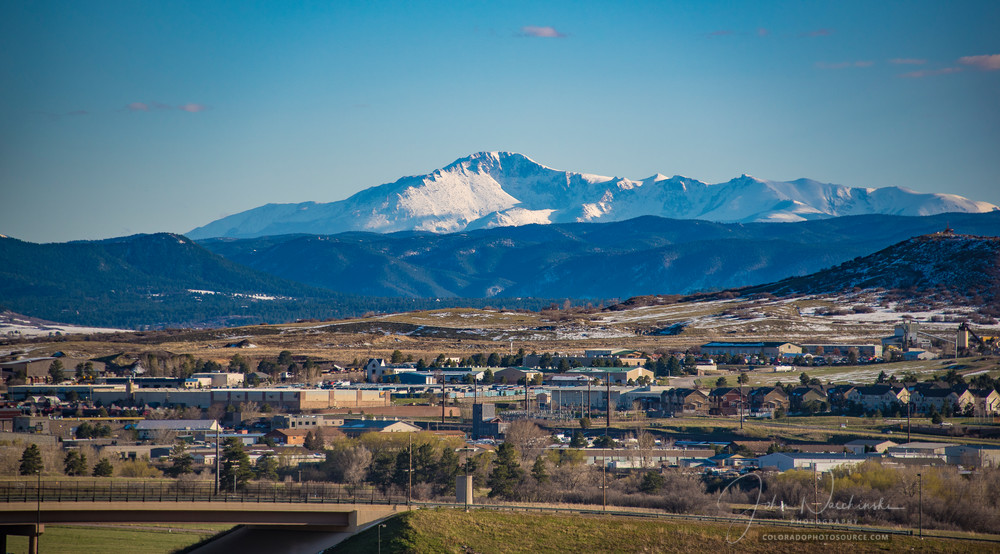 Photo of Snow Capped Pikes Peak from Castle Rock Colorado