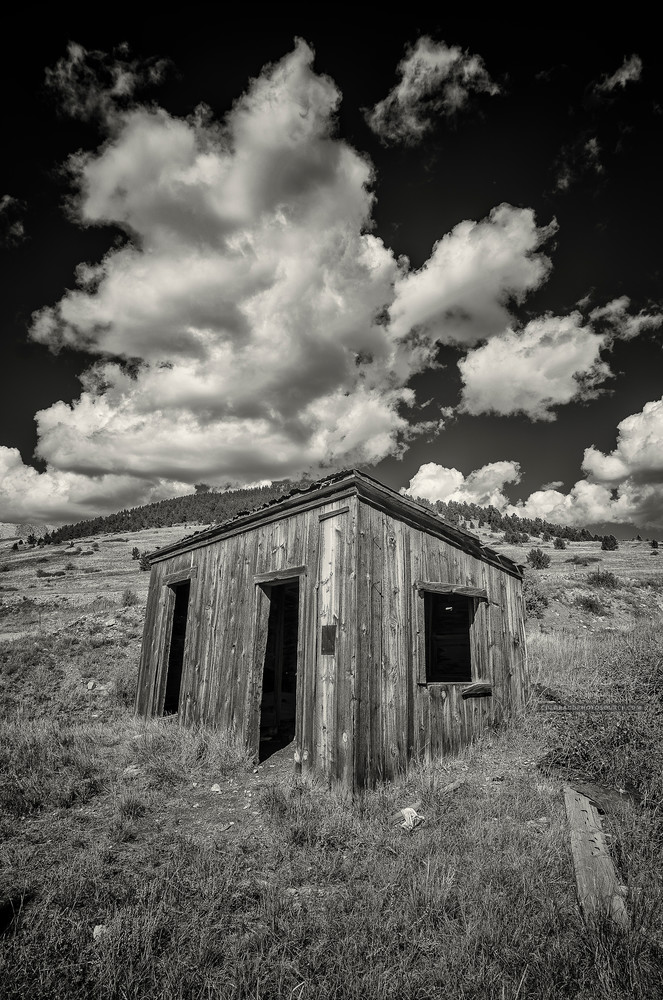 B&W Photograph Abandoned Gold Mine Shack in Victor Colorado