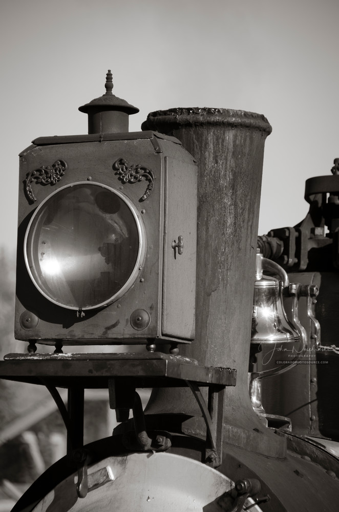 Black & White Photograph Front Light Cripple Creek & Victor Narrow Gauge Steam Locomotive