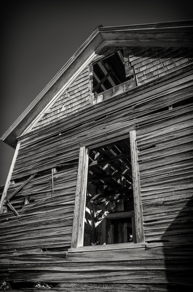 Black & White Sepia Photo Abandoned Cedar Homestead House  Cripple Creek Colorado