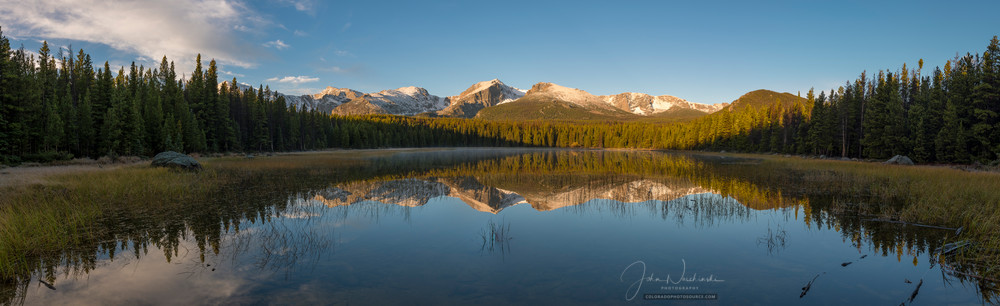 Panoramic Photo Bierstadt Lake At Sunrise Rmnp Snow Capped Mountain Peaks