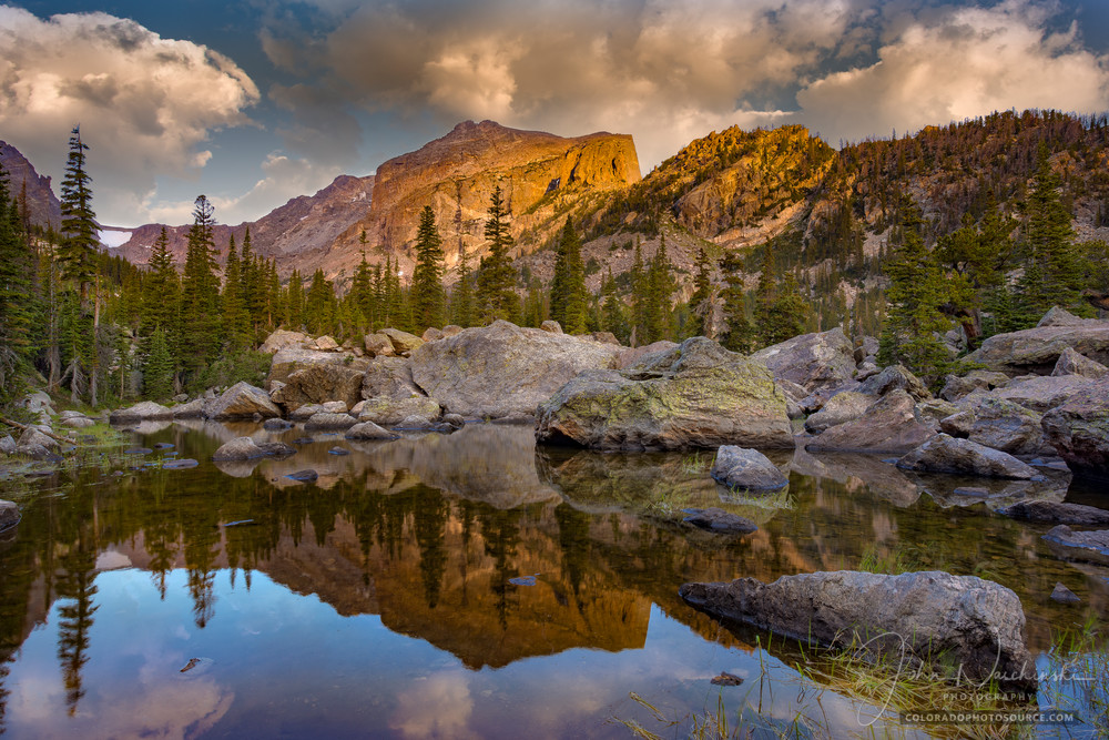 Hallet Peak Reflecting in Alpine Tarn Near Lake Haiyaha at Rocky Mountain National Park
