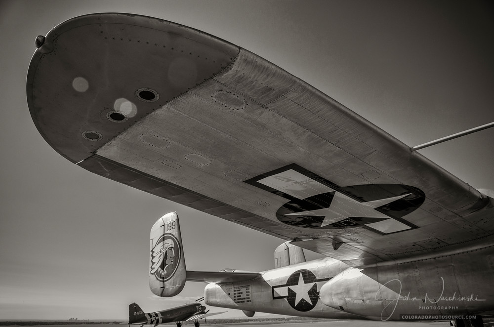 B&W Photograph Vintage WWII B-25 Mitchell Aircraft