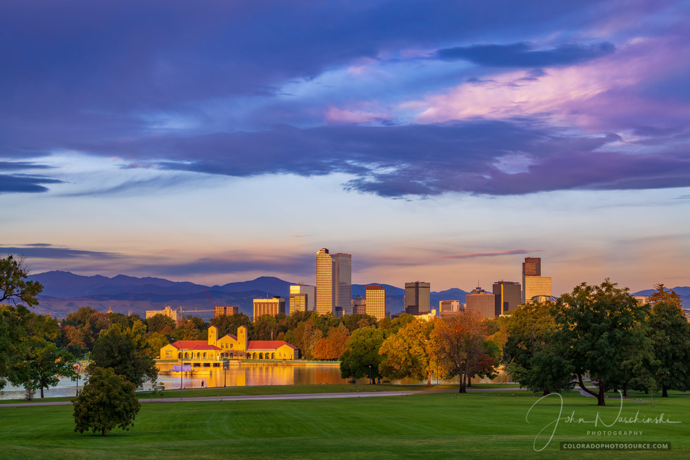 Autumn Photo of Denver Colorado Skyline with City Park Pavilion