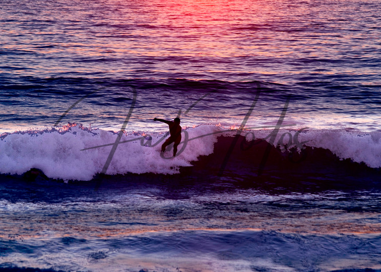 Surfer at Sunset, Orange Sunset, 