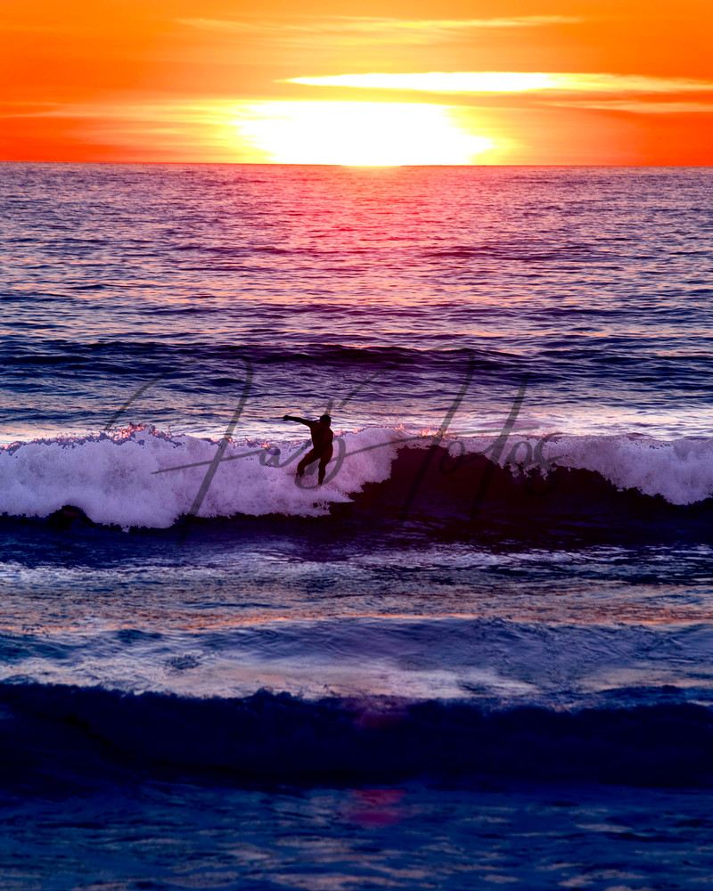 Surfer at Sunset, Orange Sunset, 