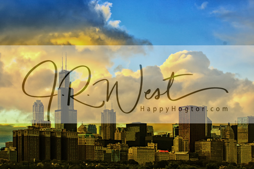 Chicago Skyline Golden Sky Photography Art | Happy Hogtor Photography
