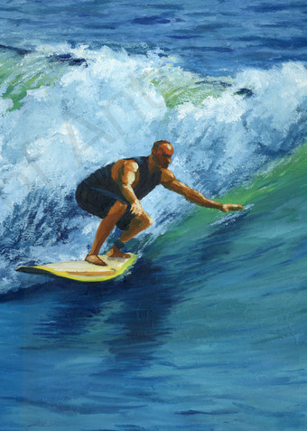 Javier Surfing by artist, Anton Uhl