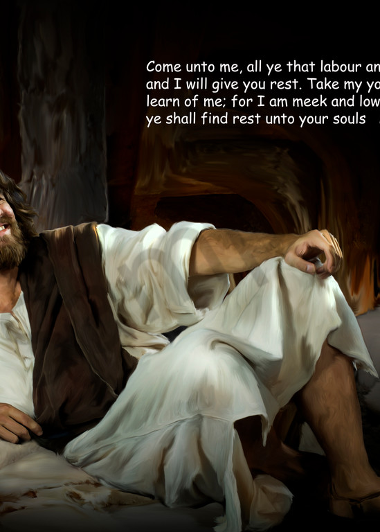 Joyous Jesus reclining with scripture