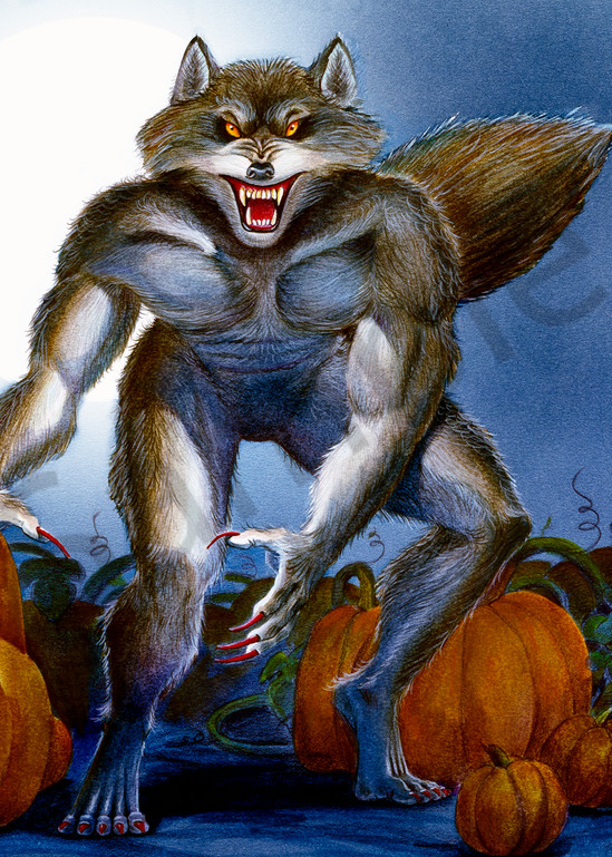 Werewolf In Pumpkin Patch Art | Melissa A Benson Illustration