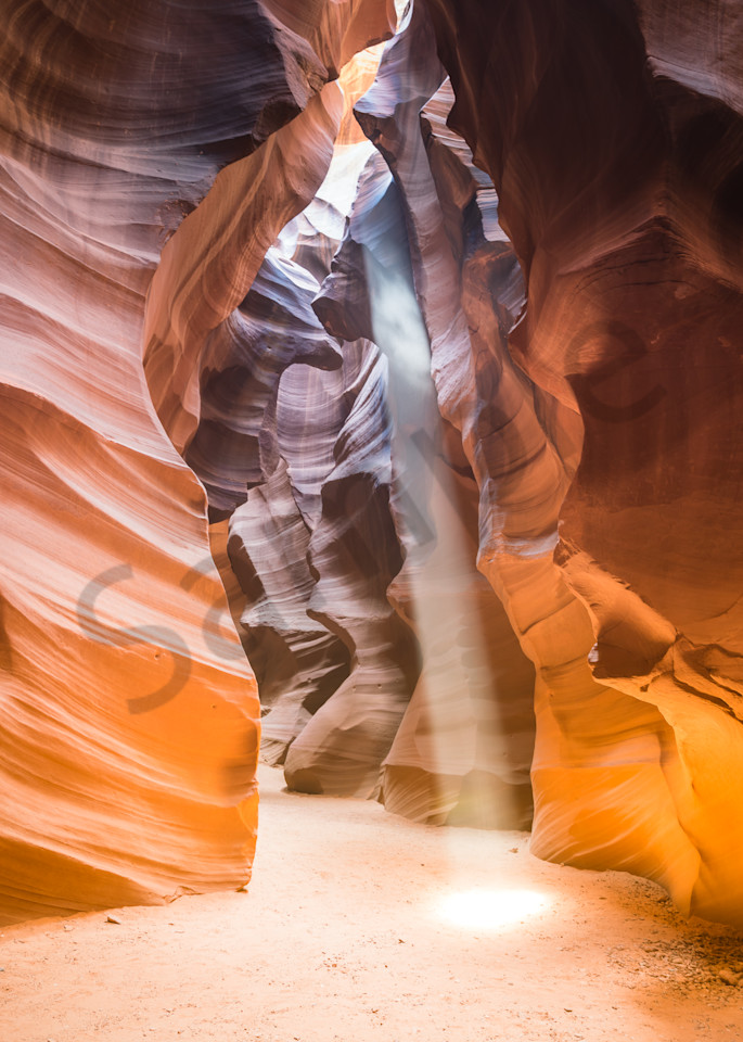 light beam in antelope slot canyon cave photo for sale by Barb Gonzalez Photography