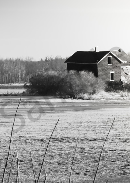 Black & white photograph of an abandoned Ontario farmhouse in a field, for sale as fine art by Sage & Balm