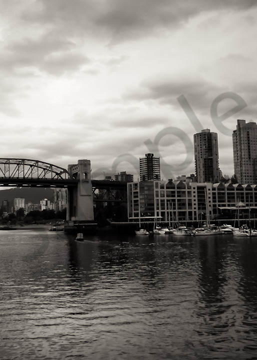 Black & white architectural cityscape photograph of a bridge in Vancouver, for sale as fine art by Sage & Balm