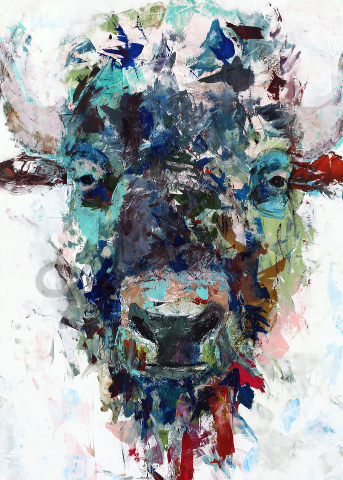 Mr Bison, acrylic painting and print reproductions (buffalo)
