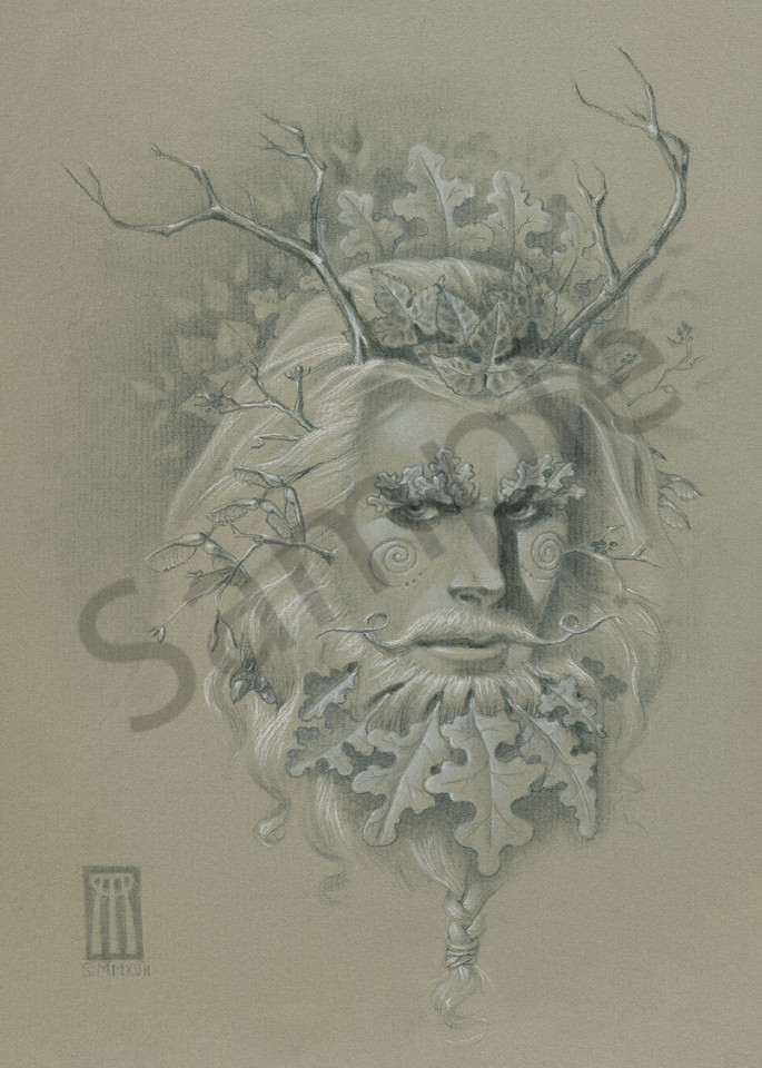Beautiful Drawing of Green Man to decorate your Pagan altar! | Melissa Benson Illustration