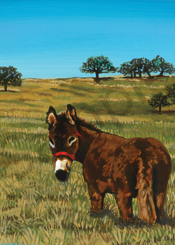 Original Texas landscape paintings featuring donkeys,  by John R Lowery sold as art prints.
