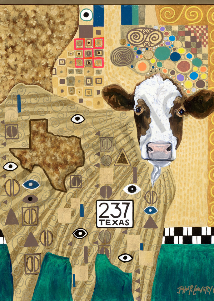 Unusual cow painting inspired by Gustav Klimt, sold as art prints.