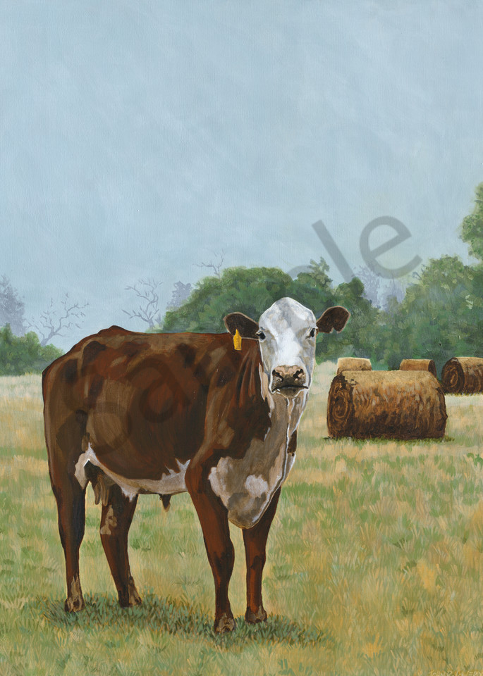 Paintings of cows and hay bales by John R. Lowery, sold as art prints.
