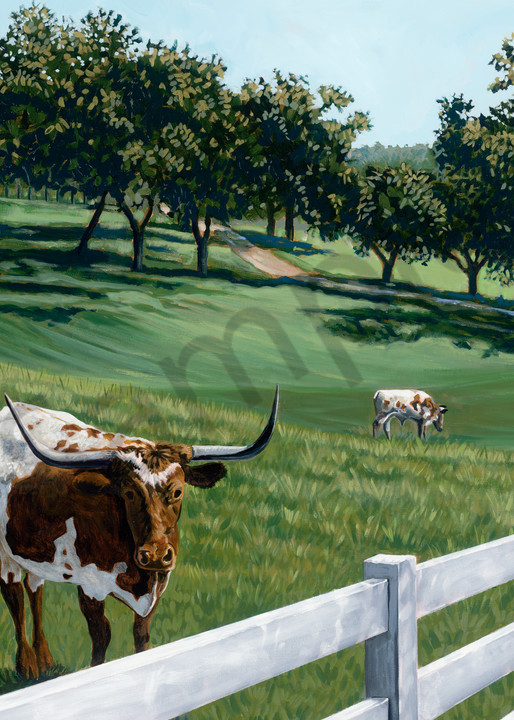 Longhorn and Round Top, Texas landscape paintings by John R. Lowery available as art prints
