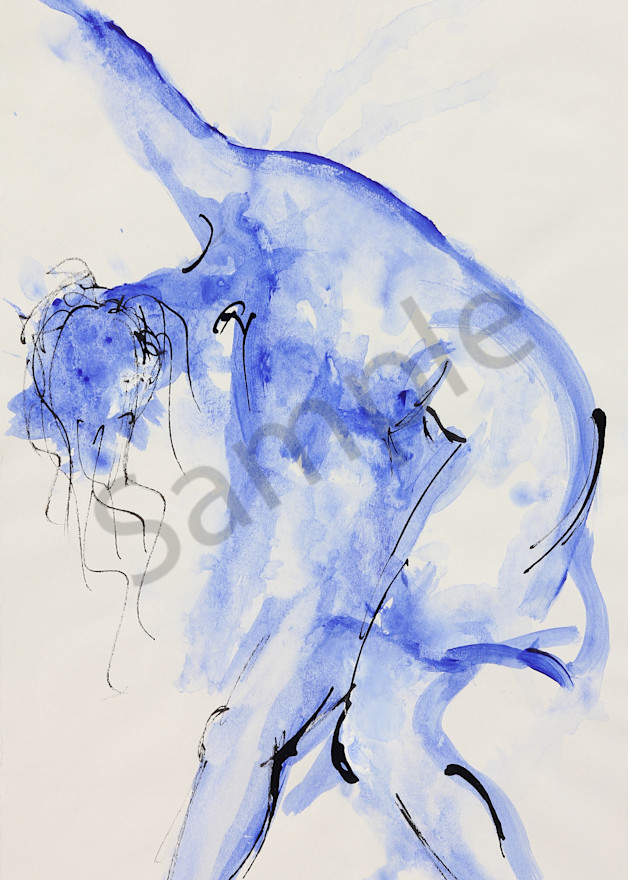 Twist and Shout is an acrylic & ink painting in blue. Art by Susan Kraft