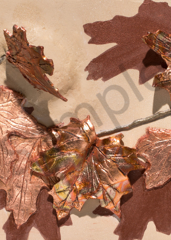 "The Colors of Life II, Autumn" bas relief in metallic plaster and copper gilded leaf fine art for sale.