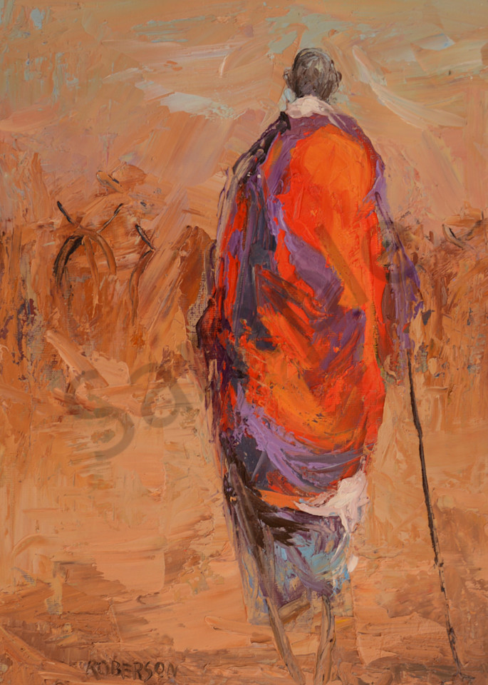 Tall Maasai Warrior Herding Cattle  Art | Mary Roberson