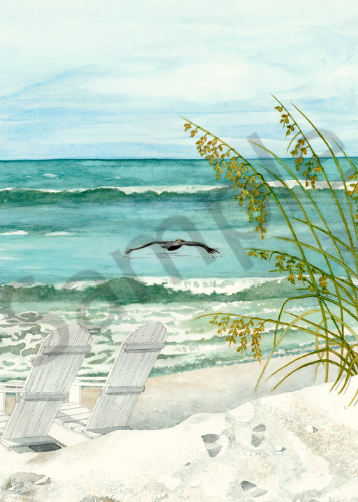 A Print On Stretched Canvas By Watercolor Artist Sandra Galloway Of Traditional Adirondack Chairs On The