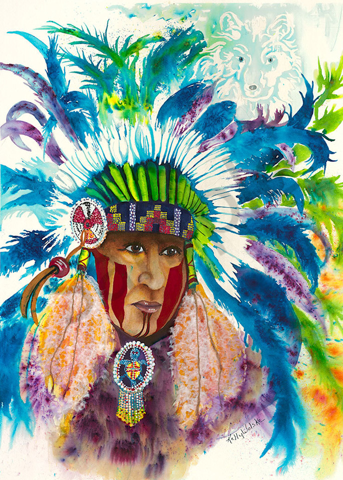 "Chief Spirit Wolf" fine art print by Kelly Wolske.