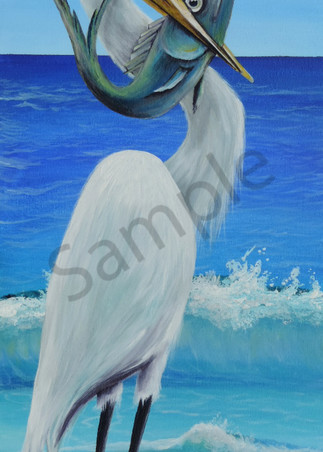Egret Catch Art | Shore Paintings