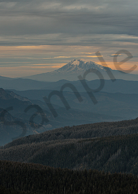 Mount Rainier in Washington state as seen from a mountain top in Oregon
