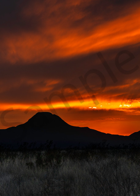 The sun setting behind Santiago Peak in southwest Texas