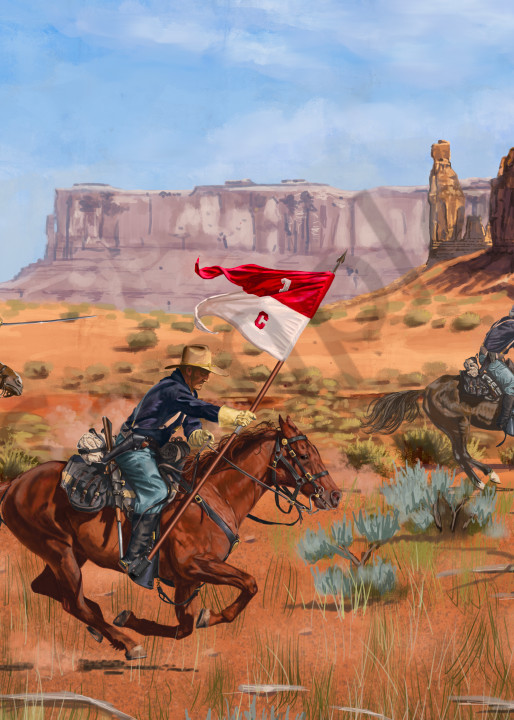 united states cavalry charge through monument valley in pursuit 