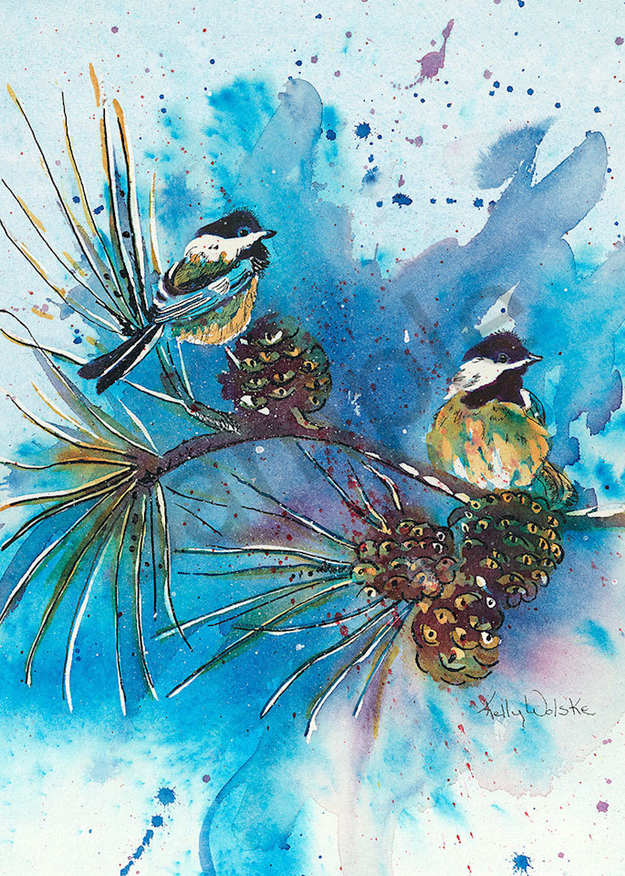 "Blue Chickadees" fine art print by Kelly Wolske.