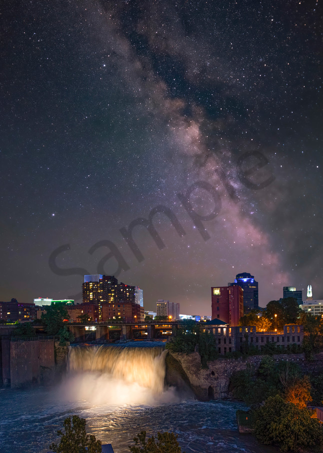 High Falls at Night + Milky Way (composite)