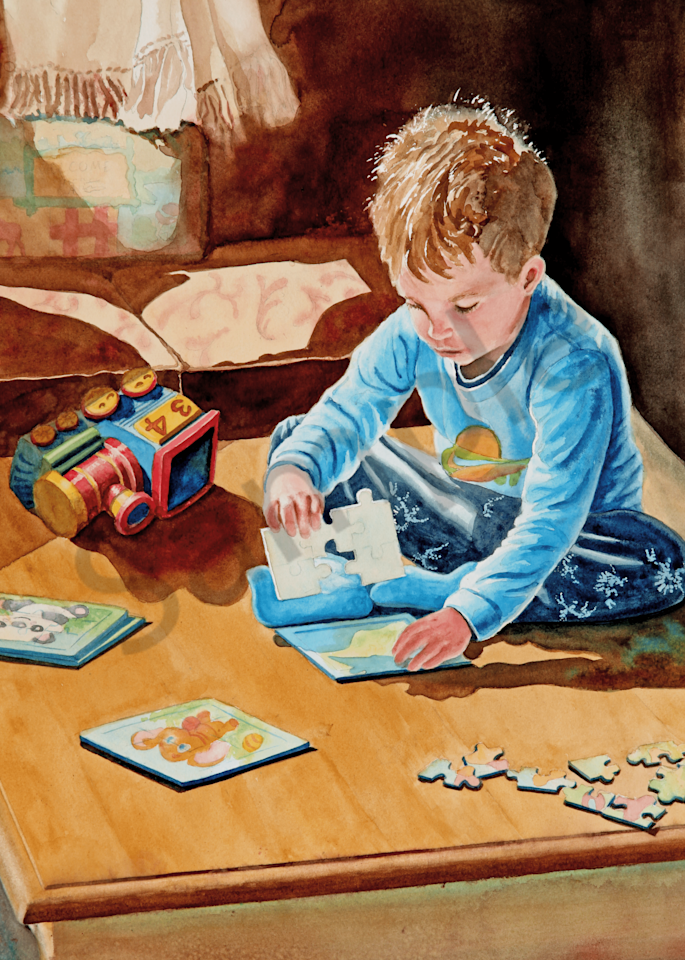 "Puzzle Time" is a fine art watercolor print by Beth Owen
