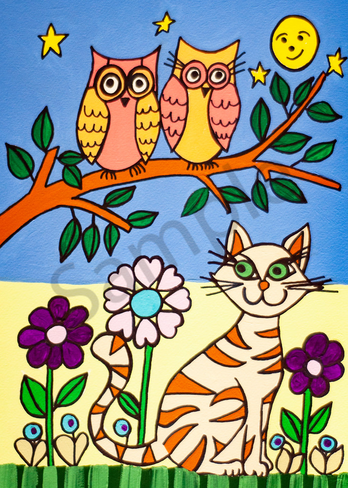 Cat And Owls Art | arteparalavida