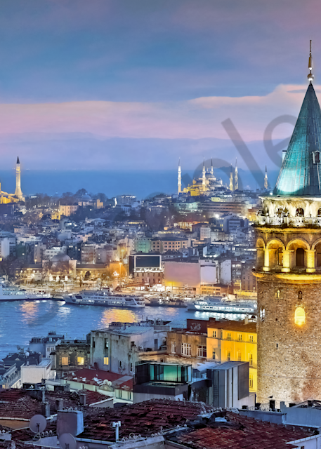 Art Print Istanbul Turkey Galata Tower and Bosphorus