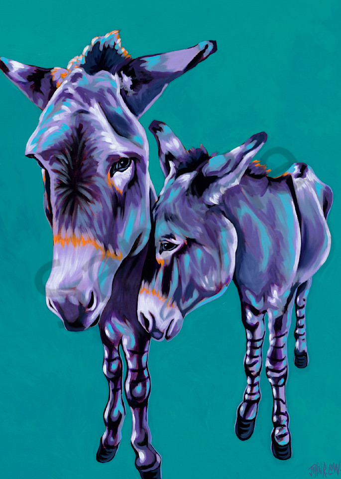 Original painting of two donkeys for sale as art prints 