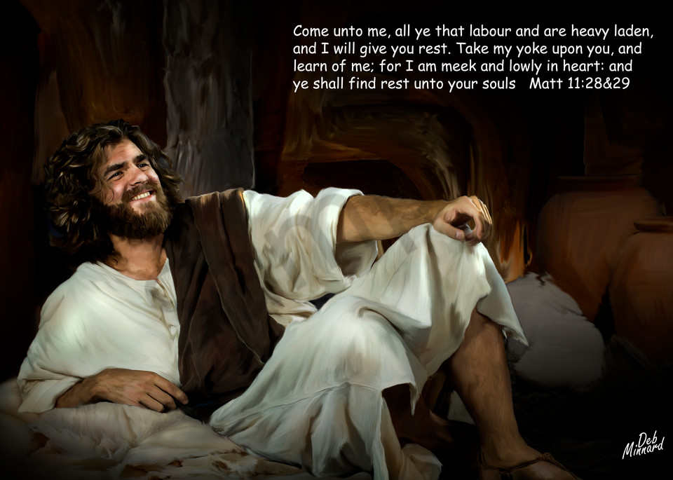 Joyous Jesus reclining with scripture