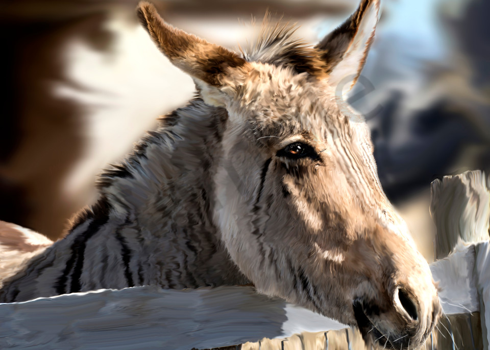 digital art painting of a donkey, zebra hybrid