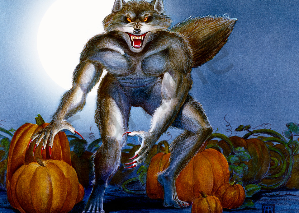 Werewolf In Pumpkin Patch Art | Melissa A Benson Illustration