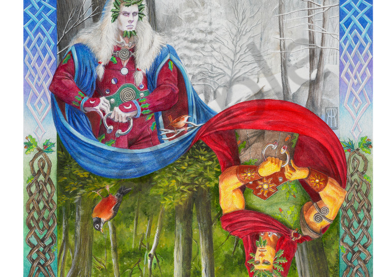 Pagan illustration of the Holly King and Oak King