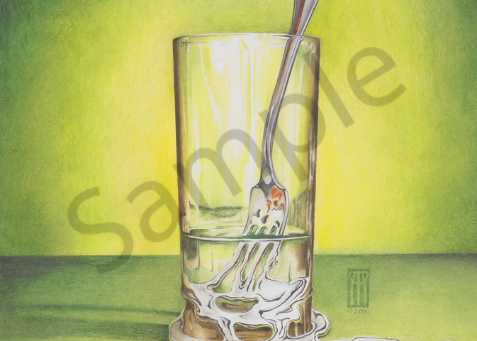 Glass With Melting Fork Art | Melissa A Benson Illustration