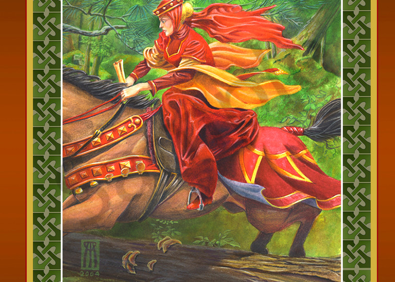 Lady Lunete role playing game print with digital Celtic border
